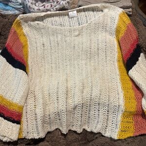 By Together Cream Open-Knit Sweater with Yellow, Coral & Black Stripes